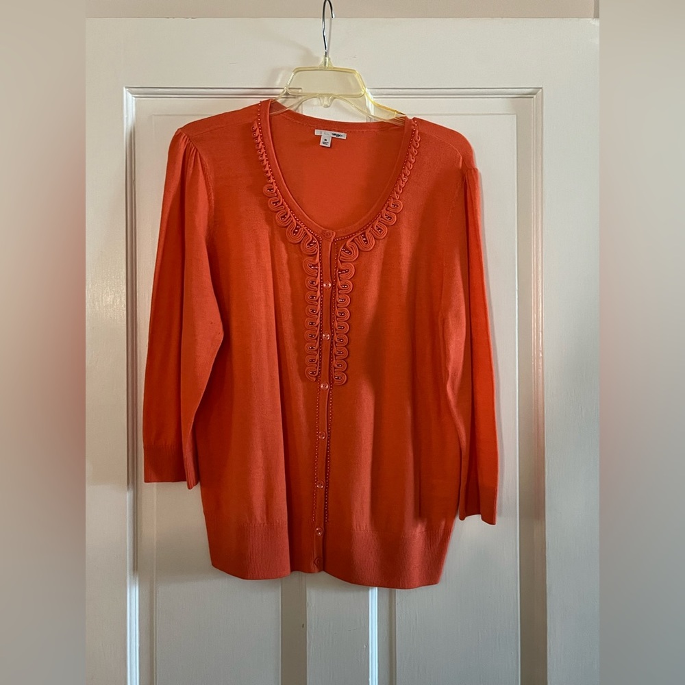 Halogen Cashmere Blend Button Up Beaded Lightweight Cardigan Sweater Med Peach